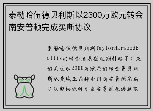 泰勒哈伍德贝利斯以2300万欧元转会南安普顿完成买断协议